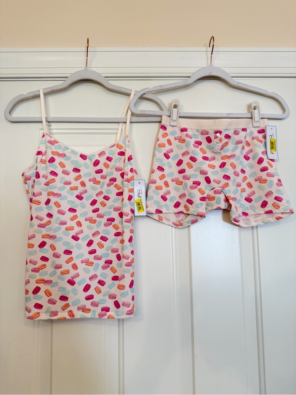 BedHead Ladies White Pink Coral Macaron Tank & Boxer Pajama Set